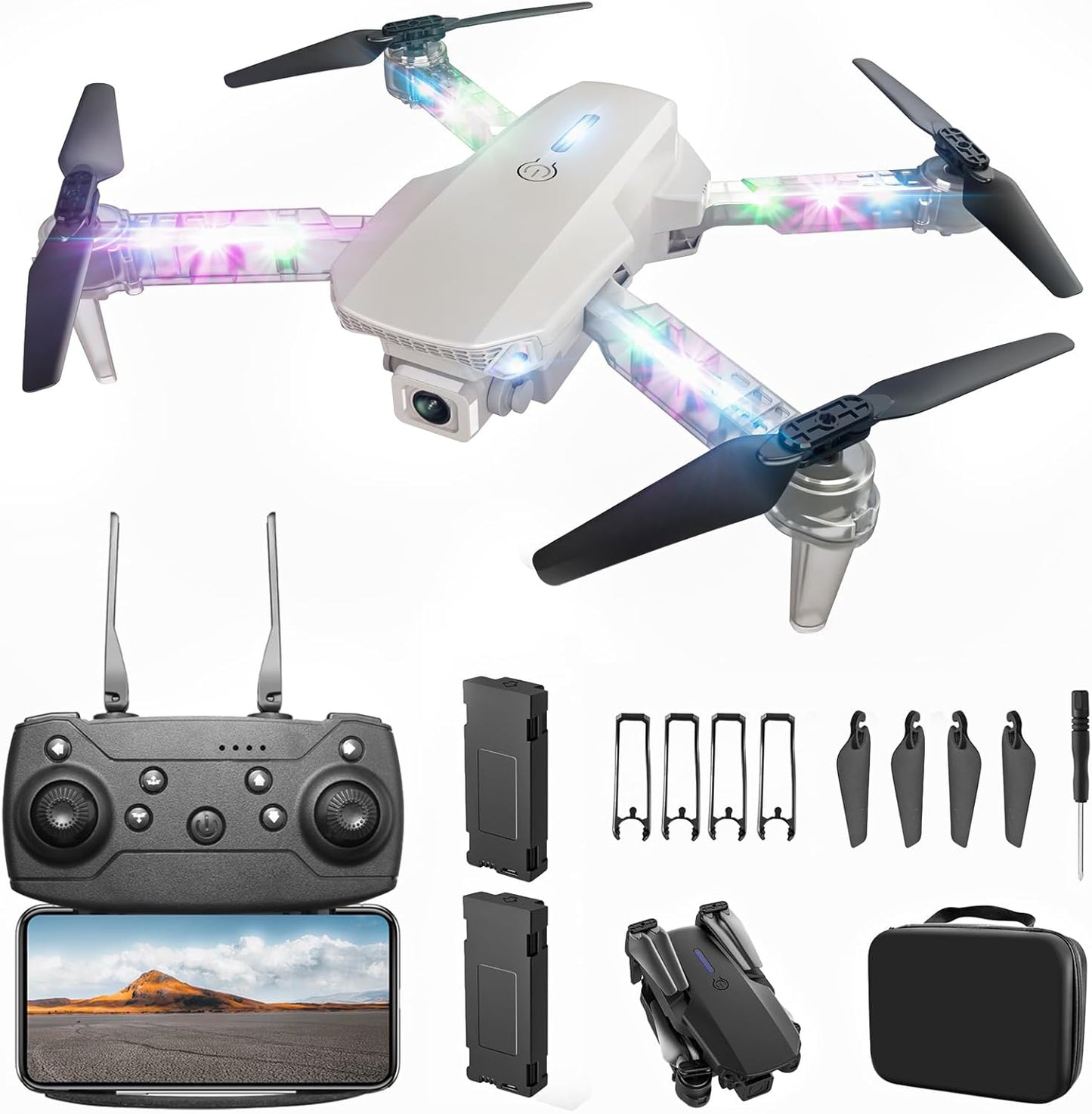 BEZGAR Drone: 1080P HD Camera, Colorful LED, Gesture Selfie - Fun for All Ages!