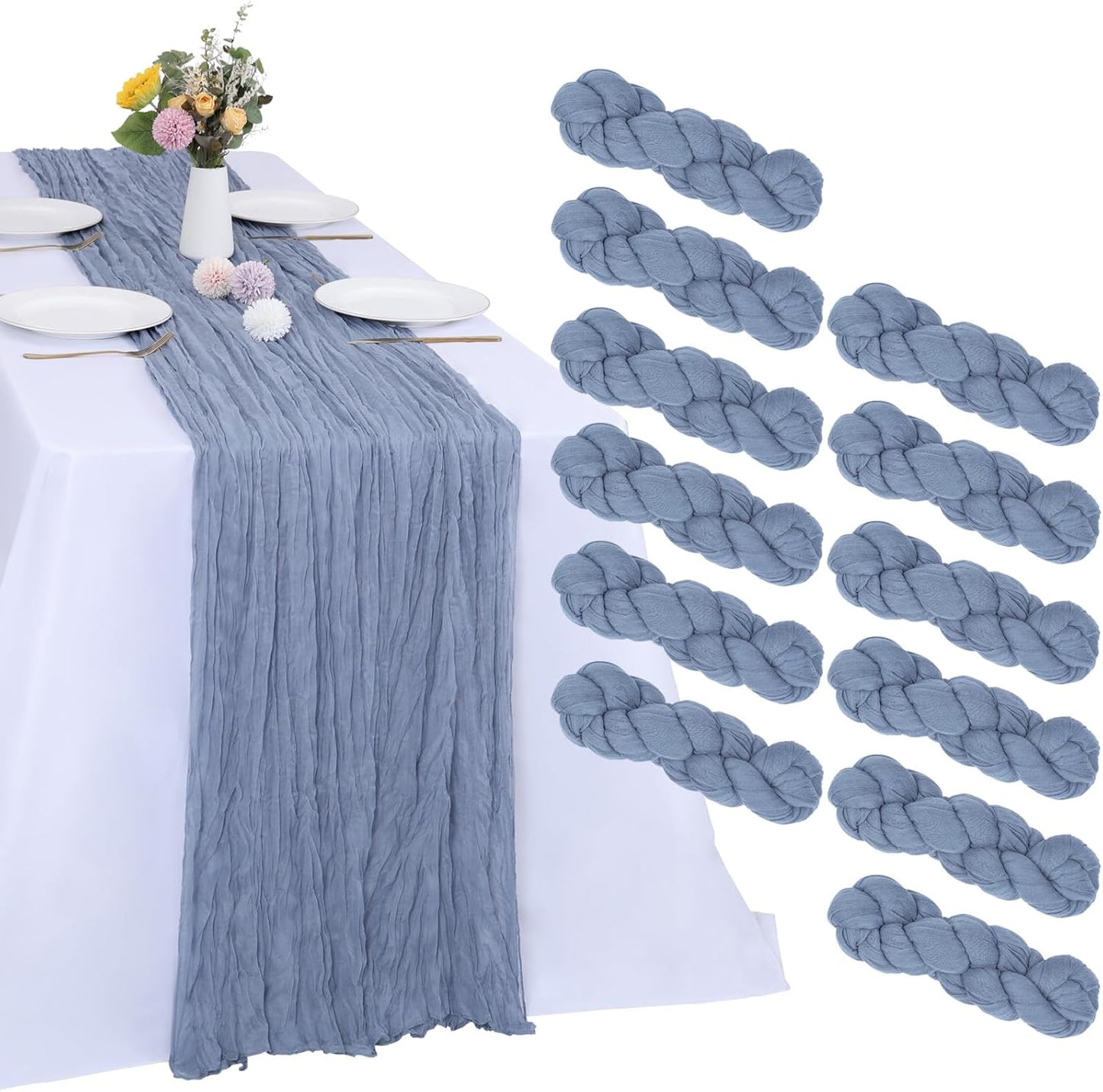 Dusty Blue Cheesecloth Table Runner 12 Pack for Elegant Decor