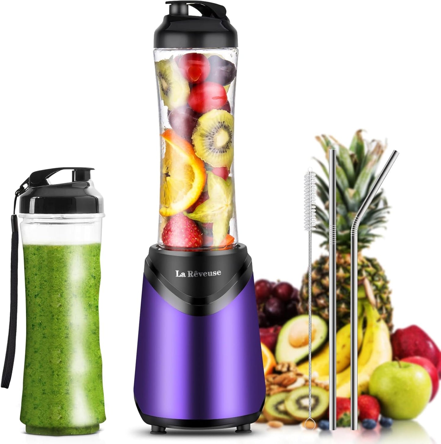 La Reveuse 300W Smoothie Blender + 2x 18oz Bottles, Purple