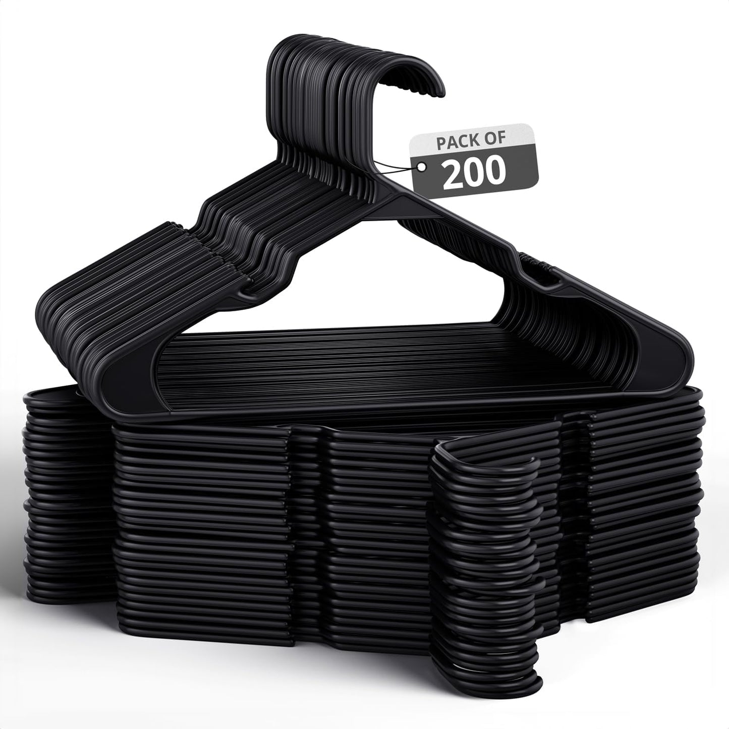 200 Pack Plastic Hangers for Shirts, Pants, and Dresses