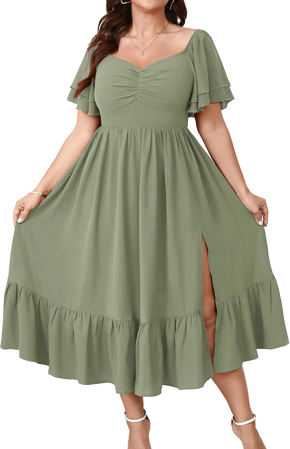 SCOMCHIC Plus Size Wedding Guest Cocktail Dress with Slit