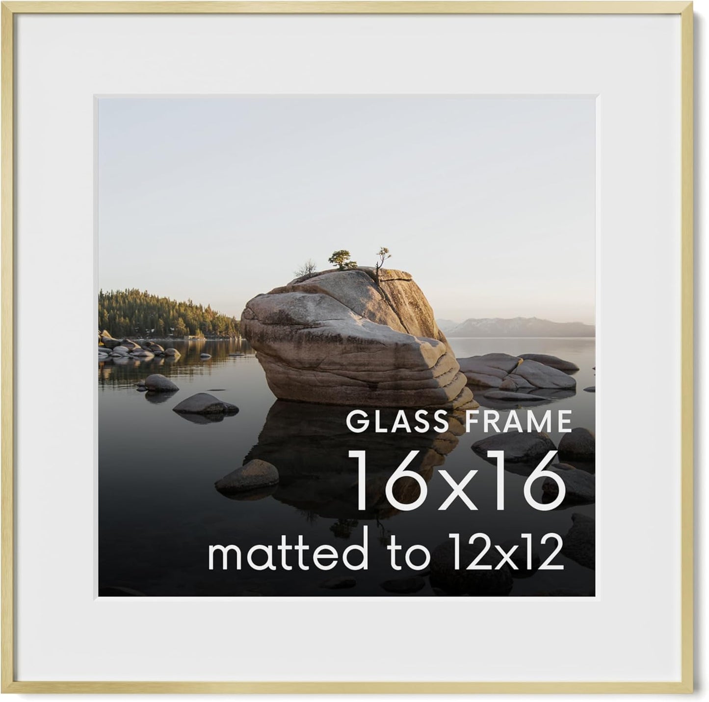 16x16 Square Picture Frame with Real Glass & Gold Finish