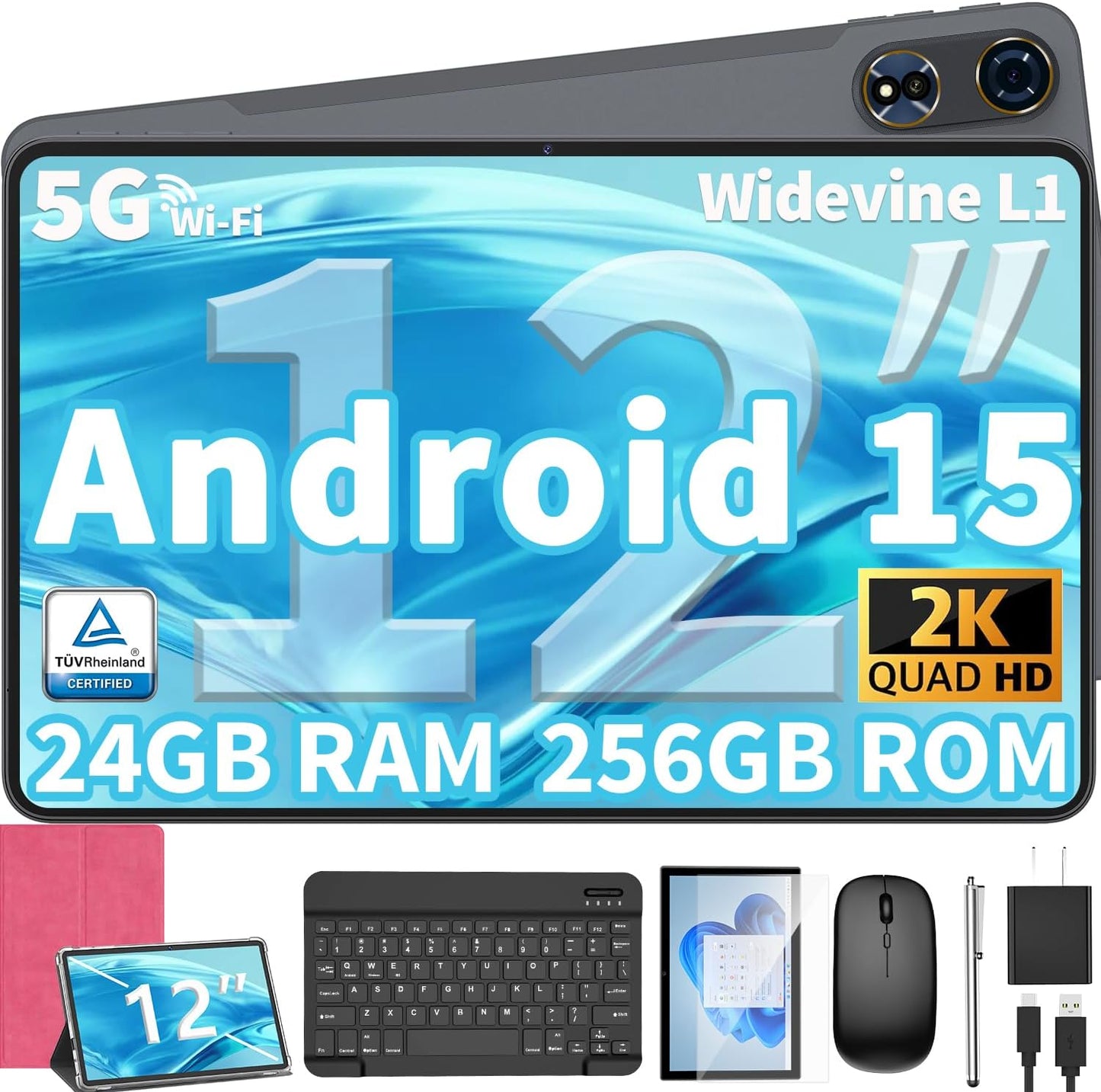 2025 Upgraded Android 15 Tablet with 12 inch Display and Keyboard