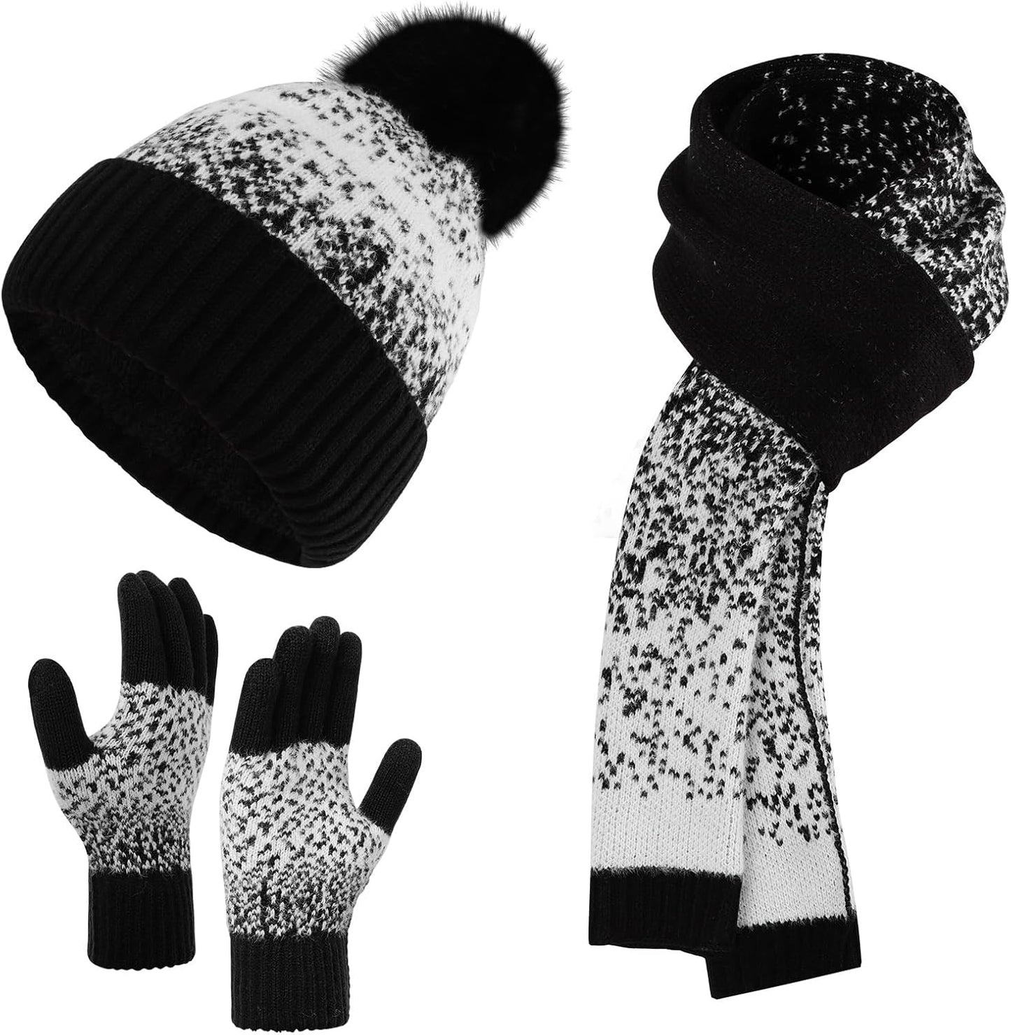 3-in-1 Women's Winter Set: Warm Fleece Lined with Pom Pom - KDVOG