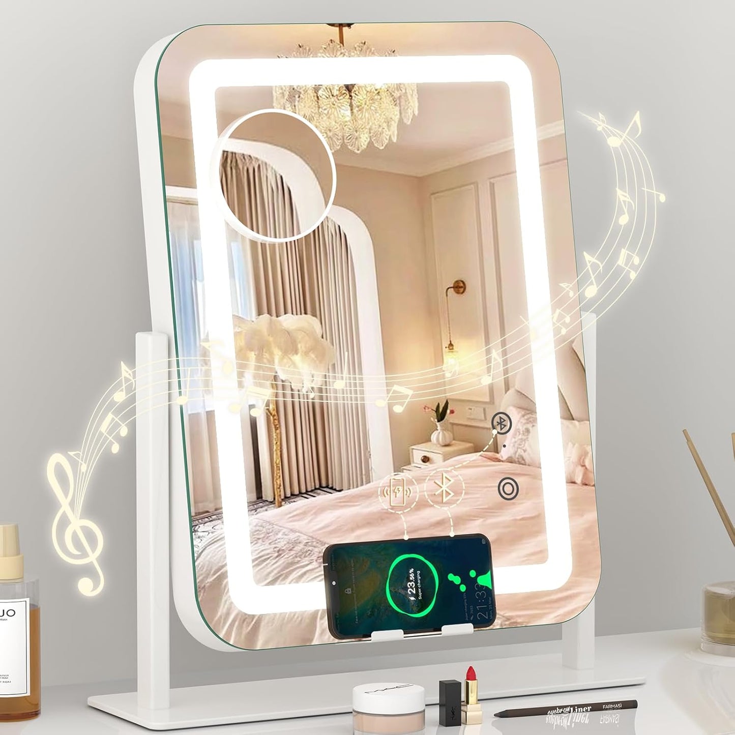Dripex LED Makeup Mirror with Wireless Charging & Bluetooth Speaker