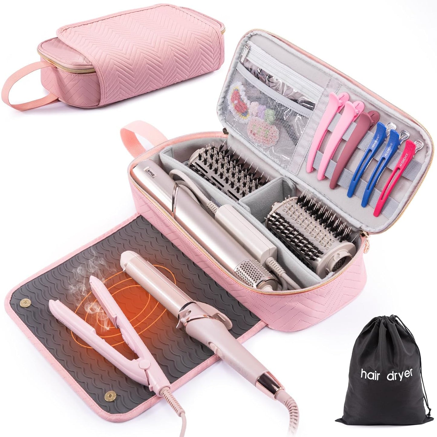 ELCUPA 2IN1 Hair Tools Travel Bag: Heat-Resistant & Compatible