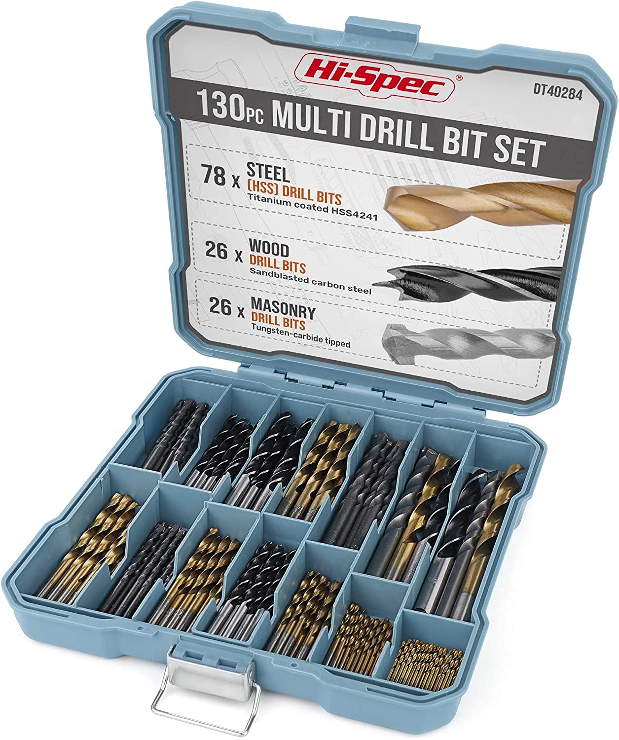 Hi-Spec 130pc Drill Bit Set for Metal, Wood, and Concrete