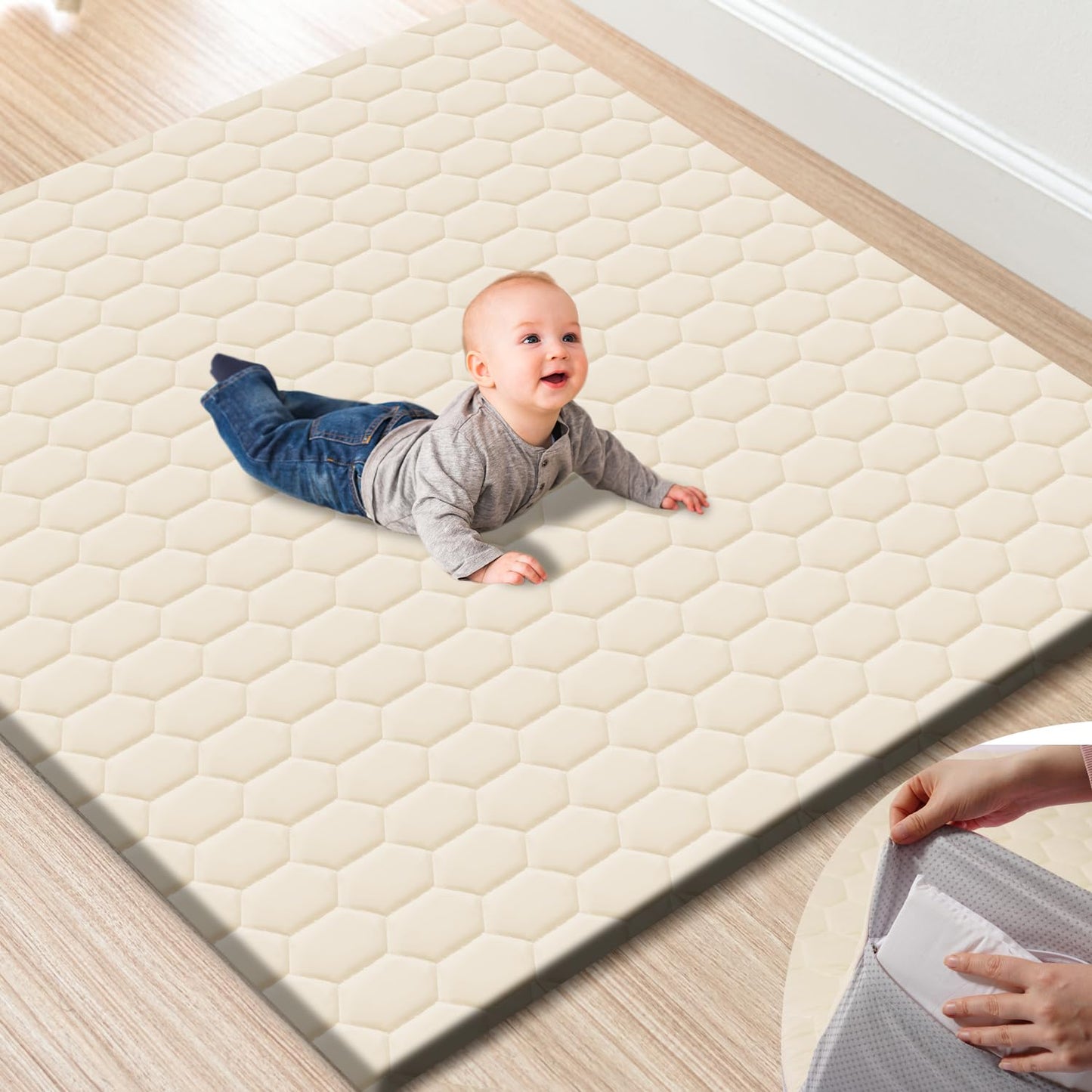 Premium Foam Baby Play Mat with Removable Cover for Safety