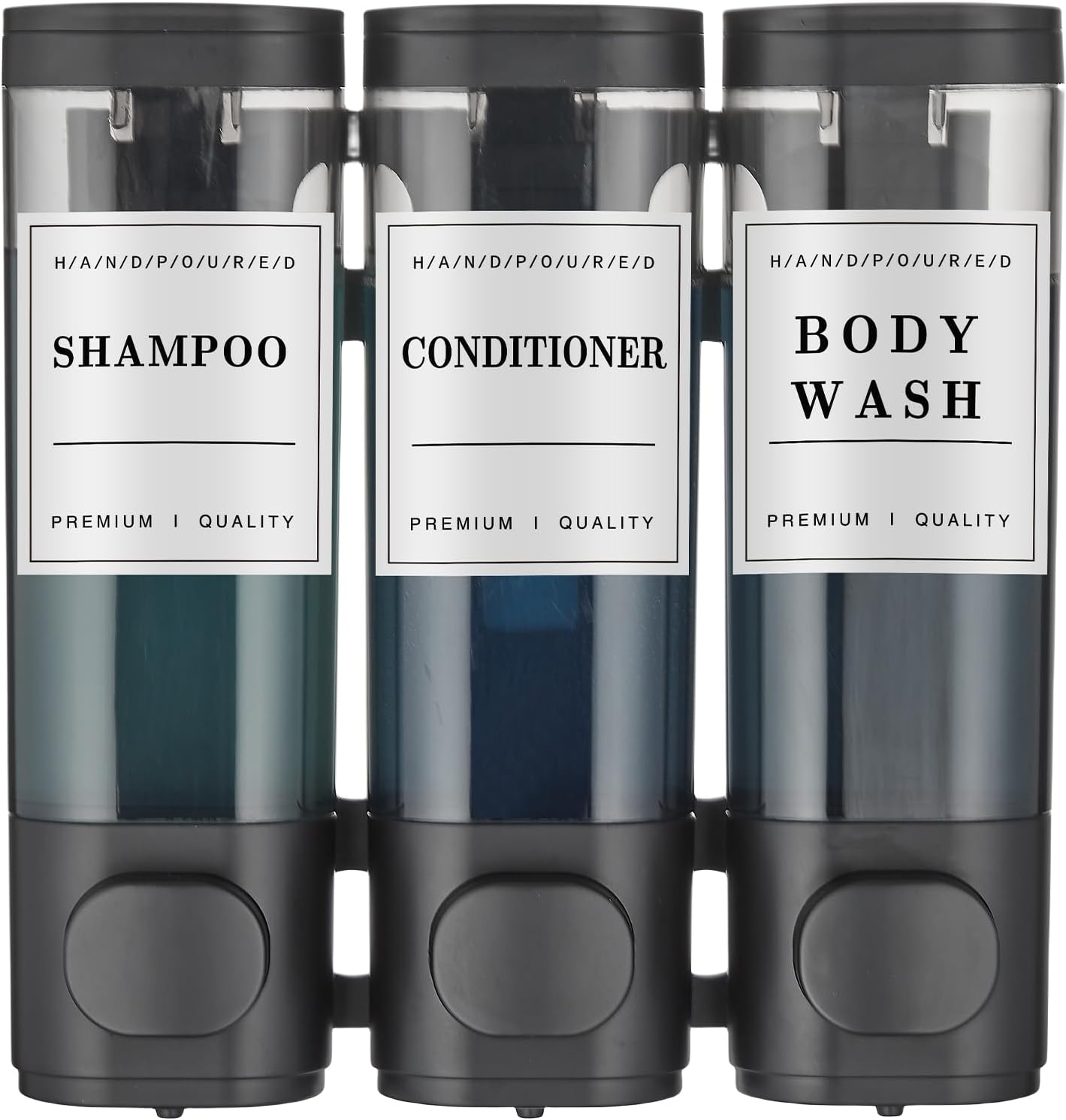 3-Chamber Wall-Mounted Shower Dispenser - No Drill, Max Capacity - Black
