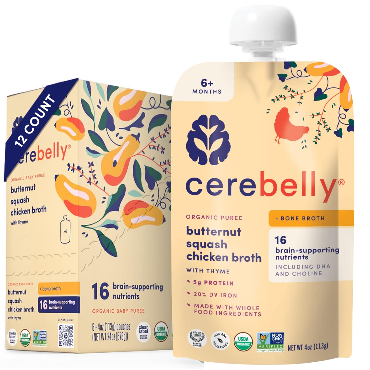 Cerebelly Organic Baby Food Pouches with Butternut Squash & Chicken