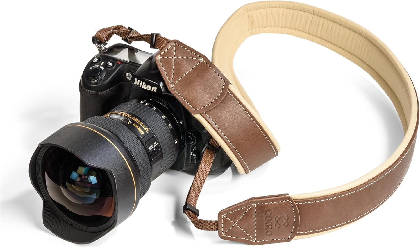 Padded Leather Camera Strap for DSLR/SLR - Genuine Comfort