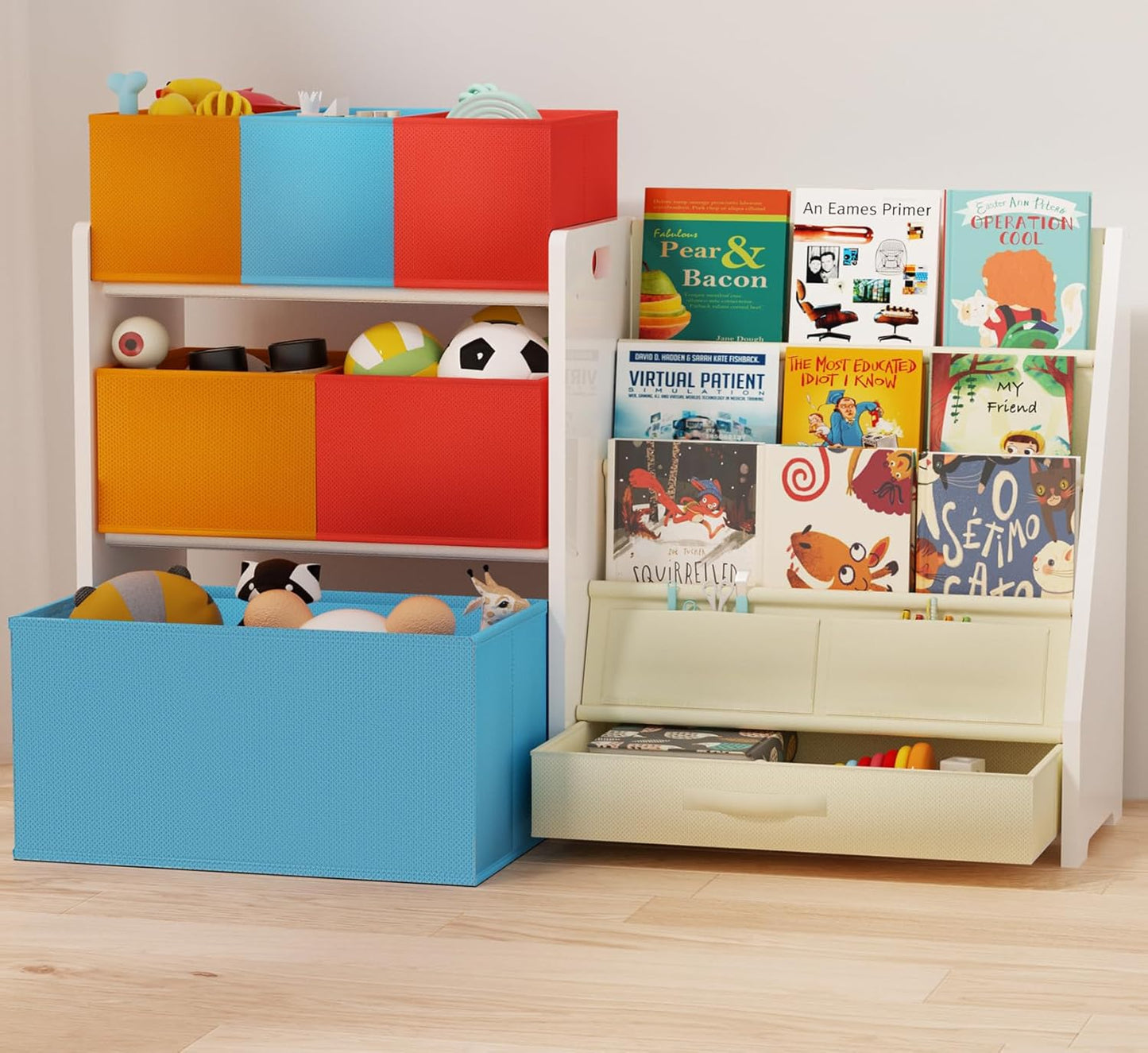 Large Capacity Toy Organizer with Bookshelf for Kids Storage