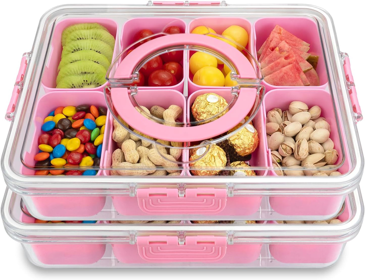 Divided Serving Tray with Lid and Handle for Snacks and Fruits