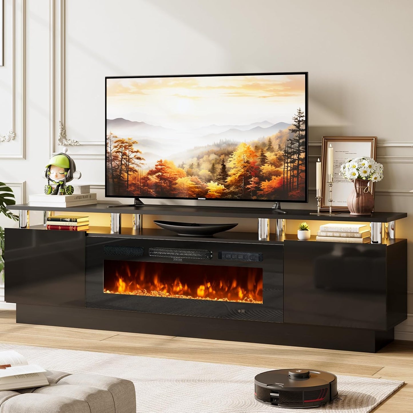 80in TV Stand with Electric Fireplace for Living Room Decor
