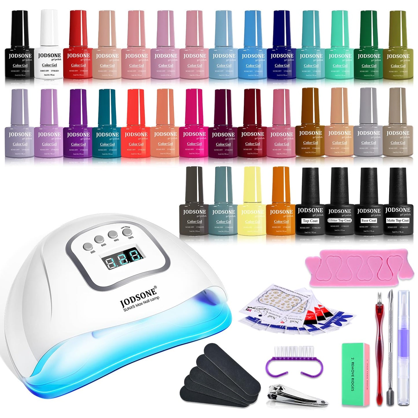 JODSONE 32 Colors Gel Nail Polish Set with UV Light for DIY