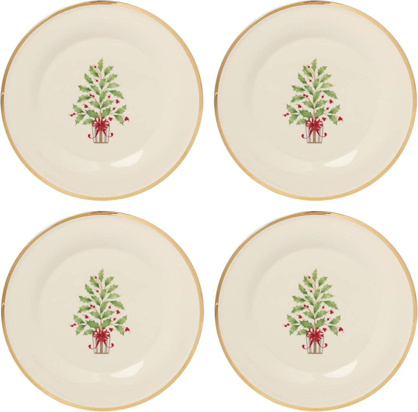 Lenox Holiday Tree Accent Plates Set for 4 - Christmas Dishes