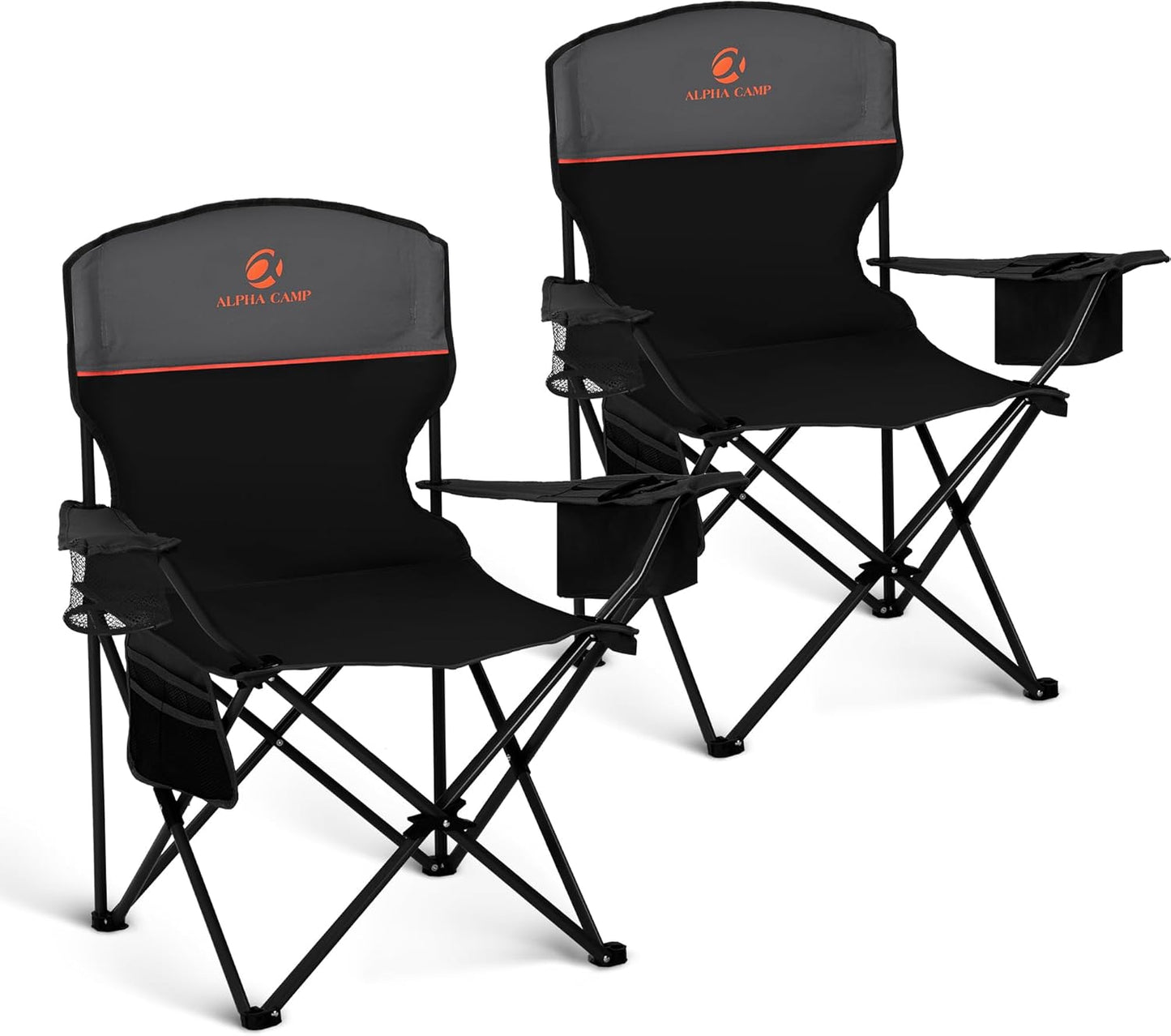 LET'S CAMP Folding Camping Chair 2 Pack with Cooler Bag