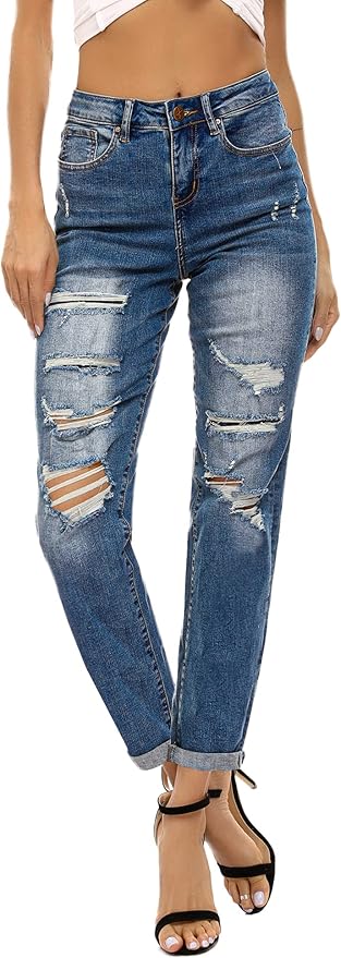 Resfeber Women's Ripped Boyfriend Jeans for Stylish Comfort
