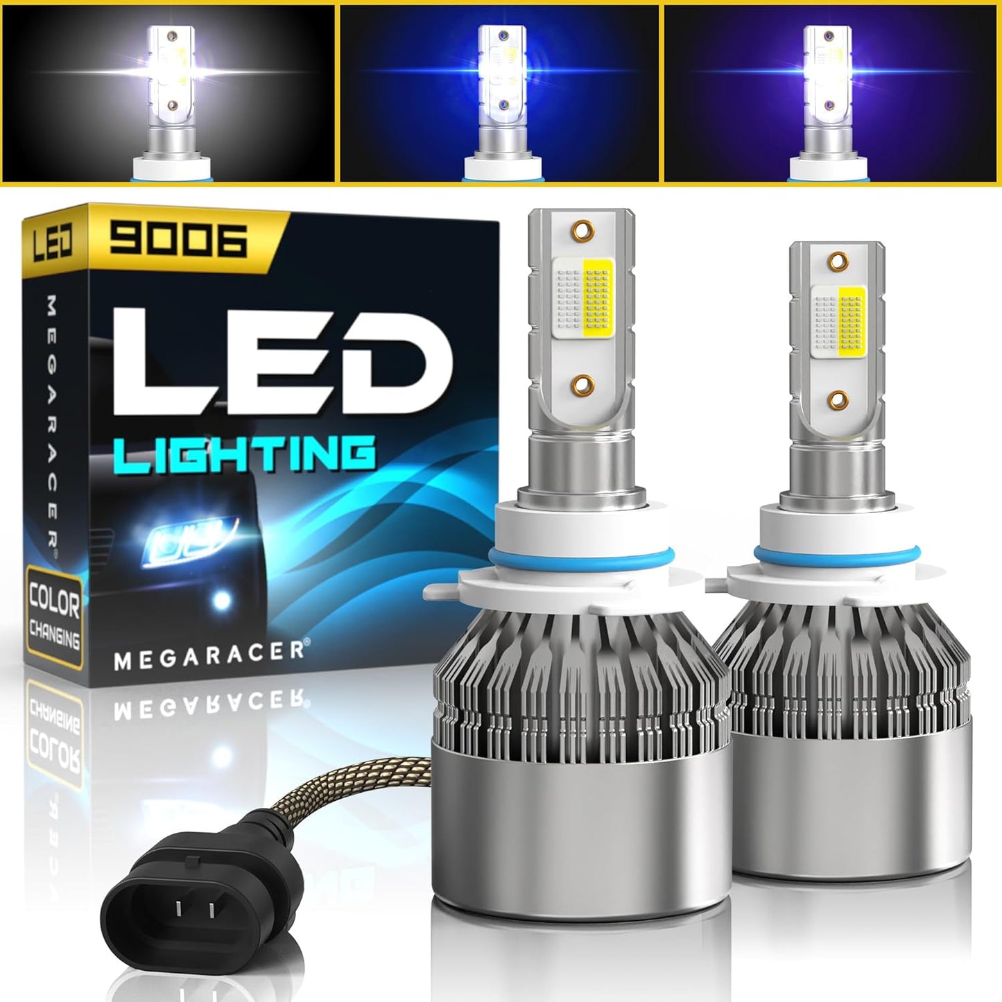 9006 Light Bulb with 3 Colors Changing for Enhanced Visibility