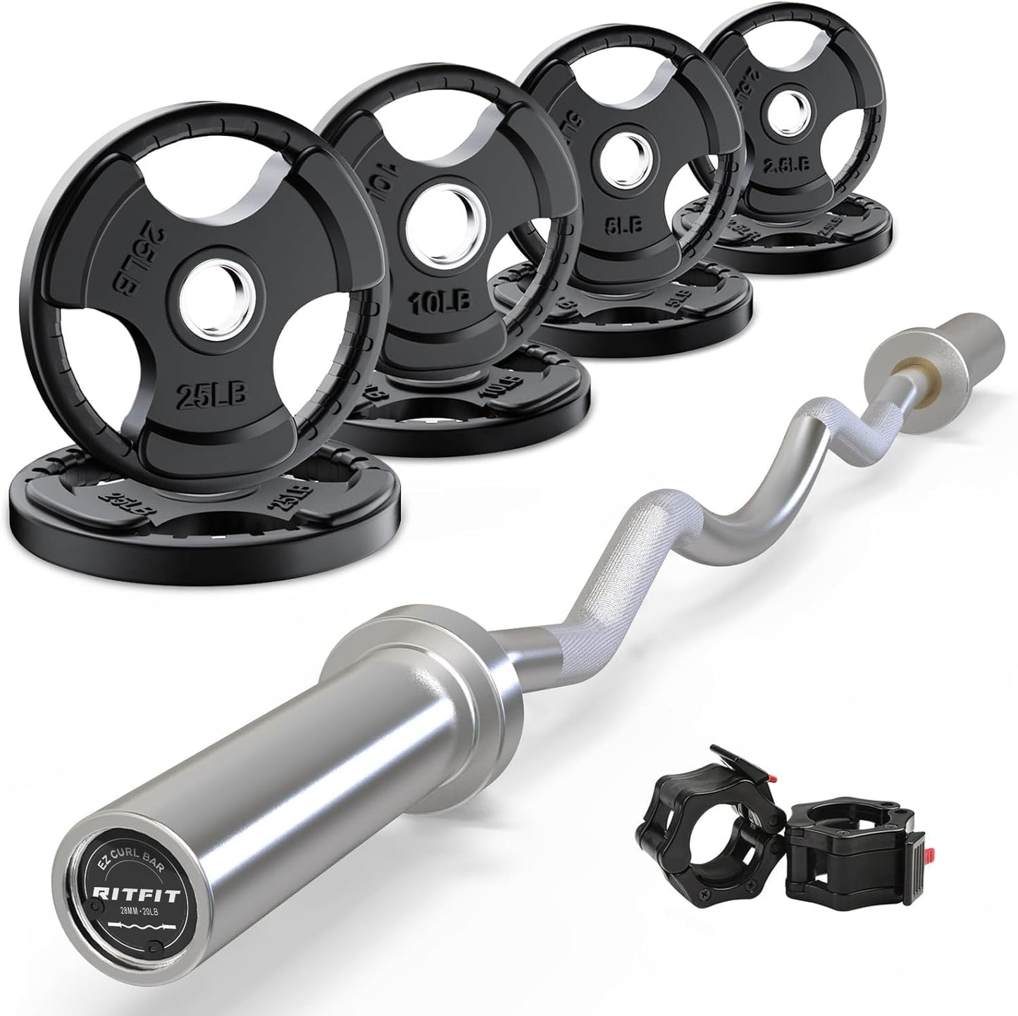 RitFit 2 Inch EZ Curl Bar with Weights for Effective Workouts