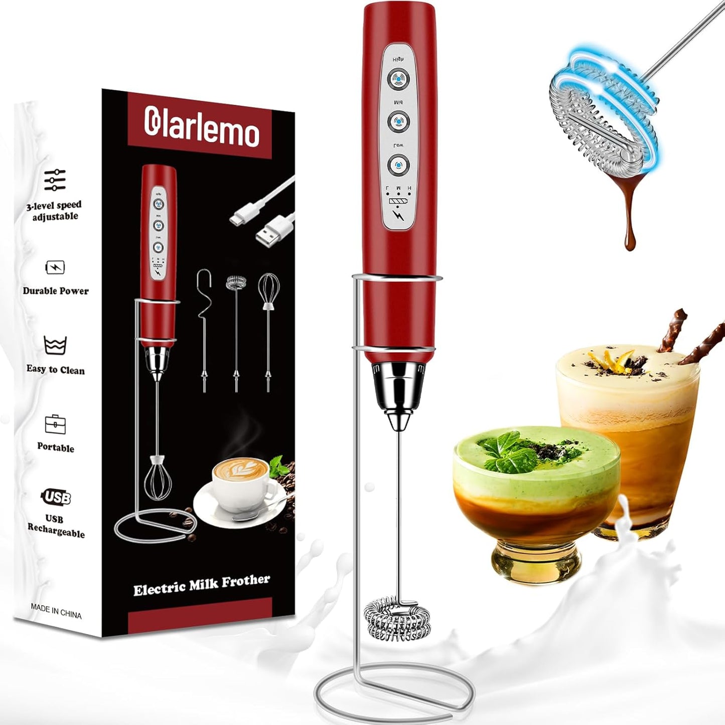 Handheld Rechargeable Milk Frother for Coffee and Lattes