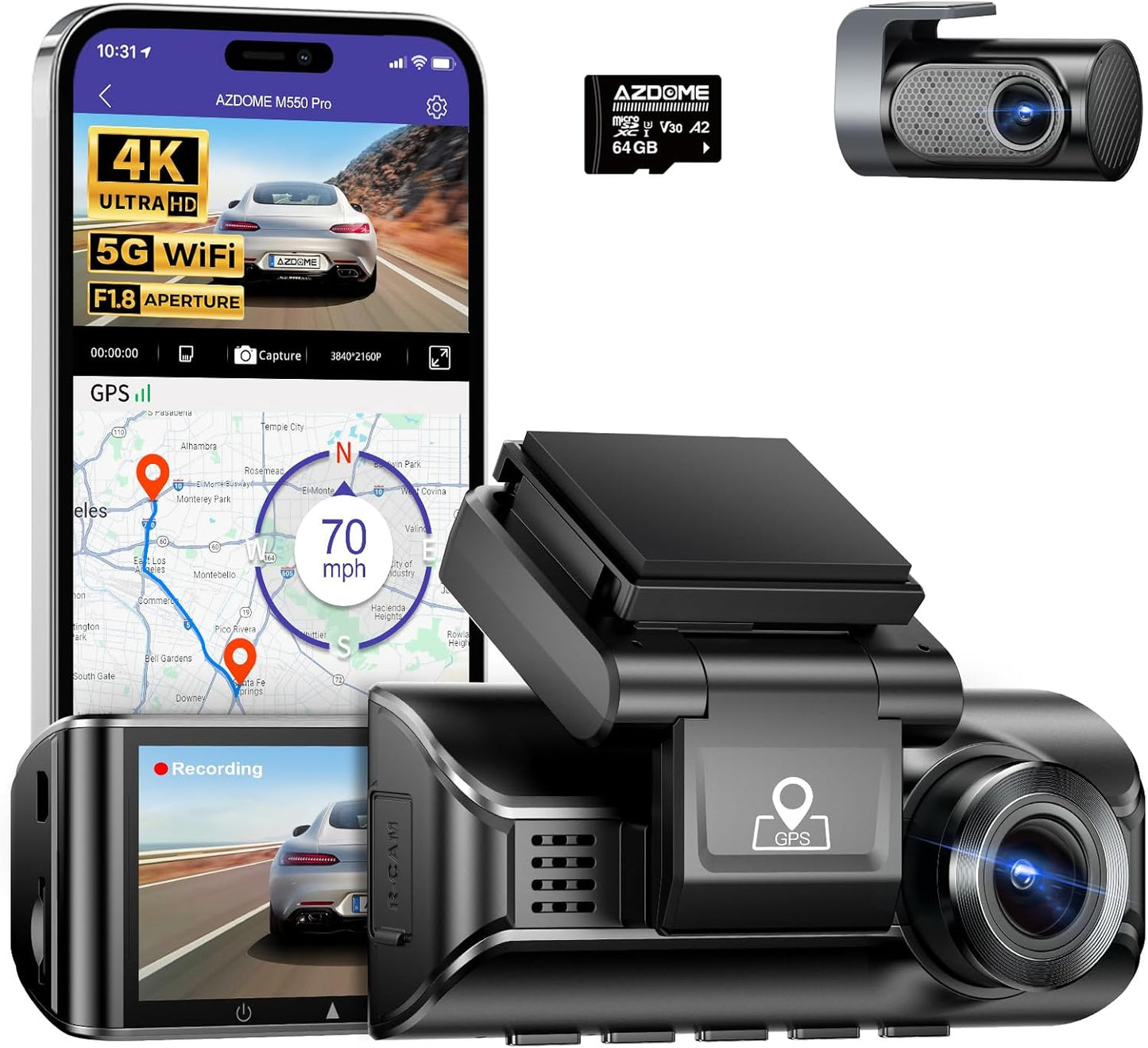 4K+1K Dual Dash Cam with GPS & Night Vision