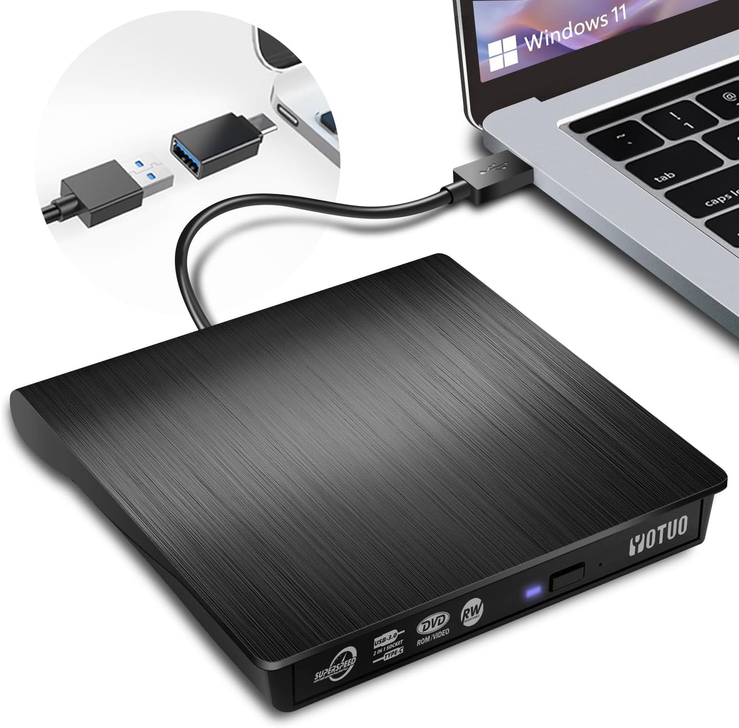 YOTUO External DVD Drive: Portable USB 3.0 CD +/-RW Burner