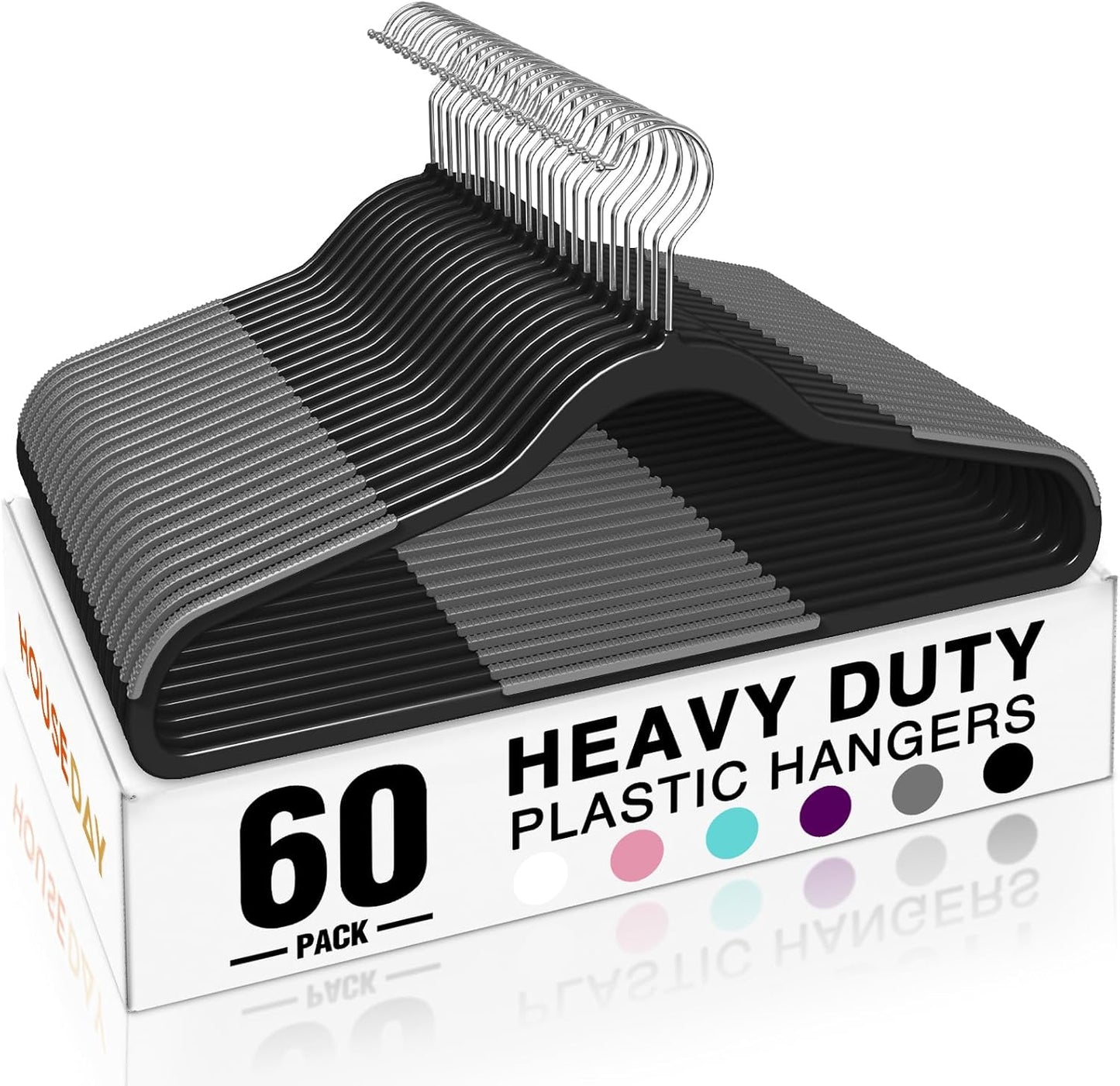 Heavy Duty Plastic Hangers for Closet Organization - 60 Pack