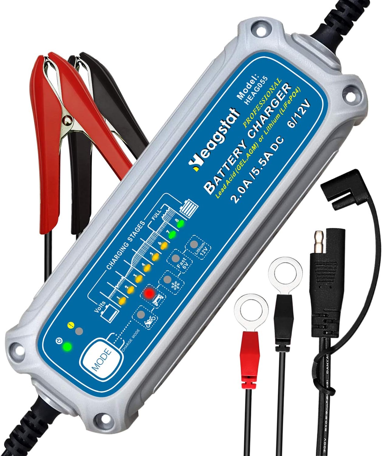 8-Stage Automatic Battery Charger for 6V/12V Vehicles and More