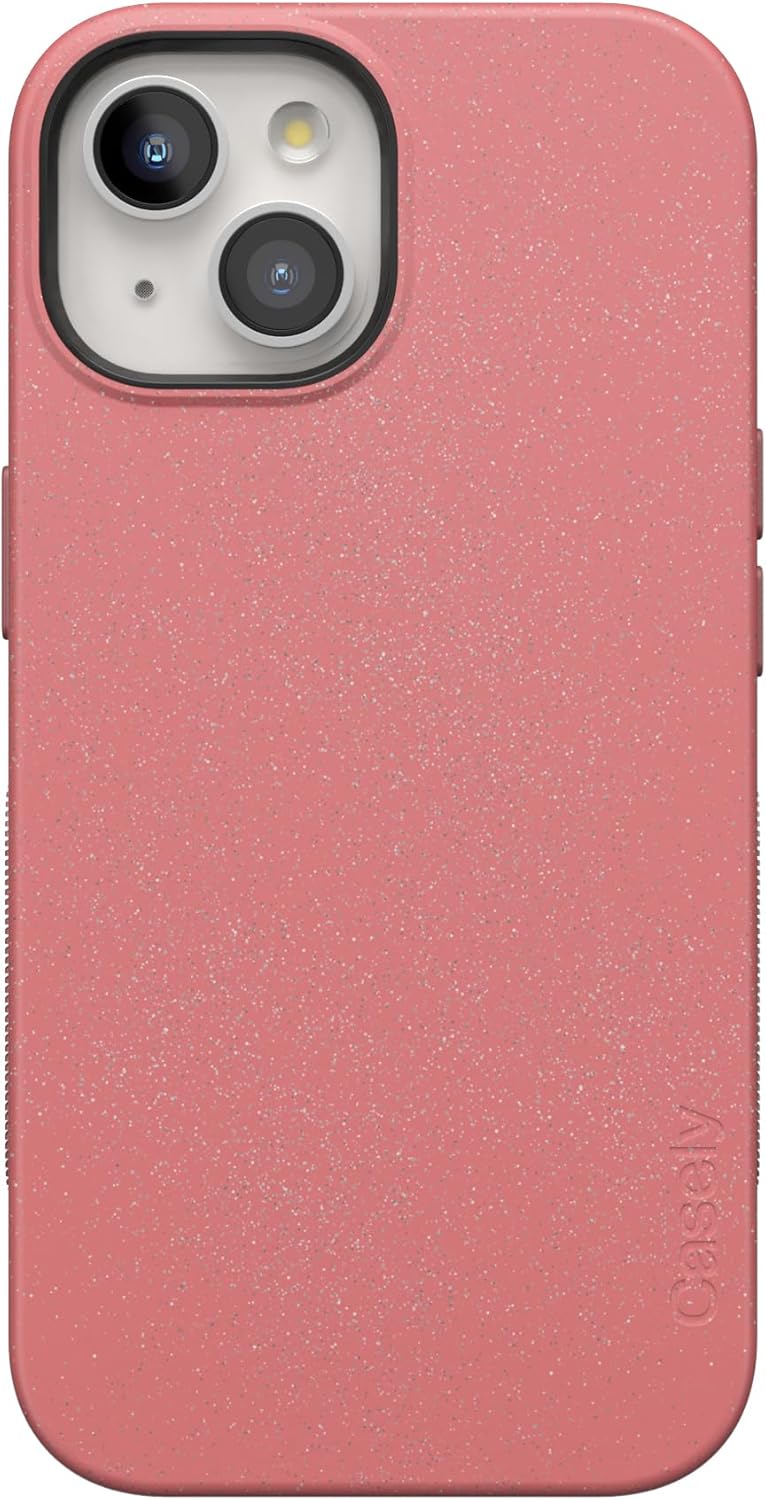Casely iPhone 15 Plus Case - Bold Coral Pink Shimmer Design