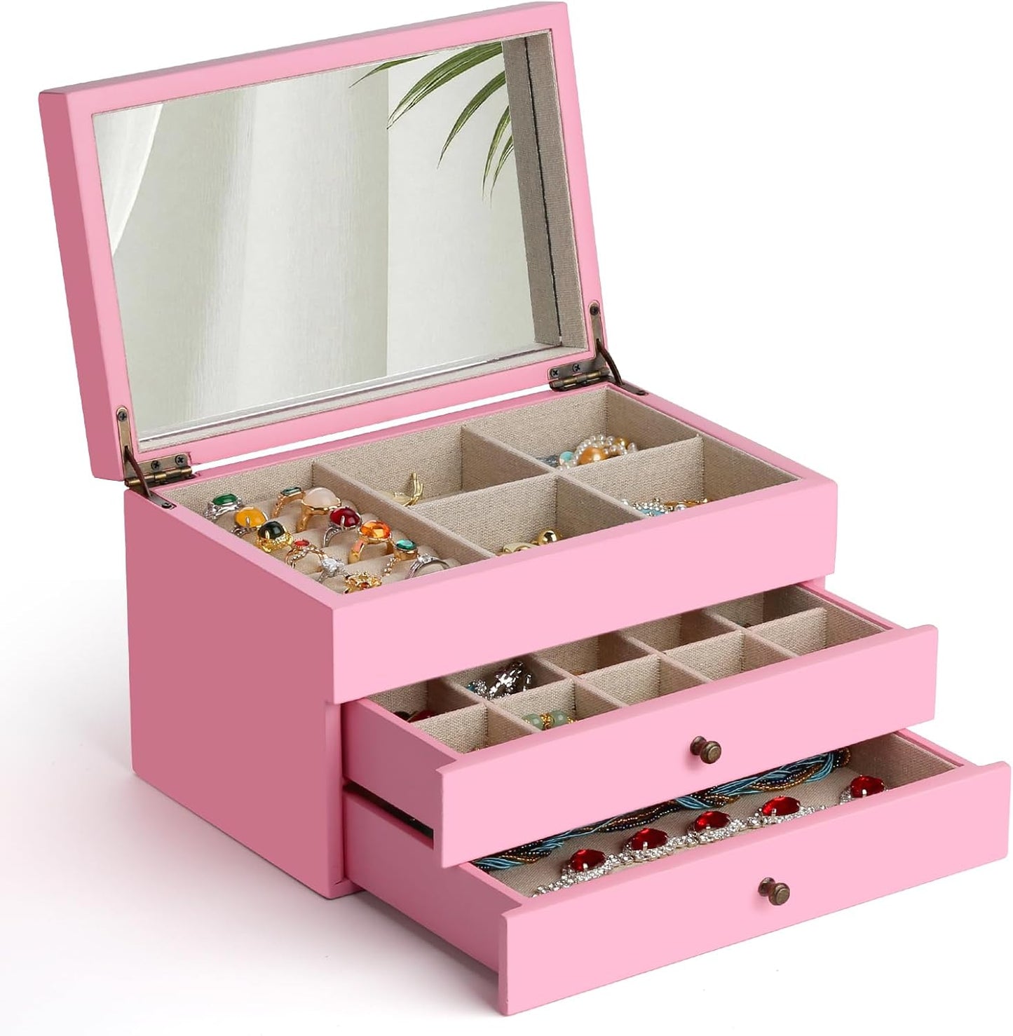 Meangood Jewelry Box Organizer for Women - Rustic 3 Layer Storage