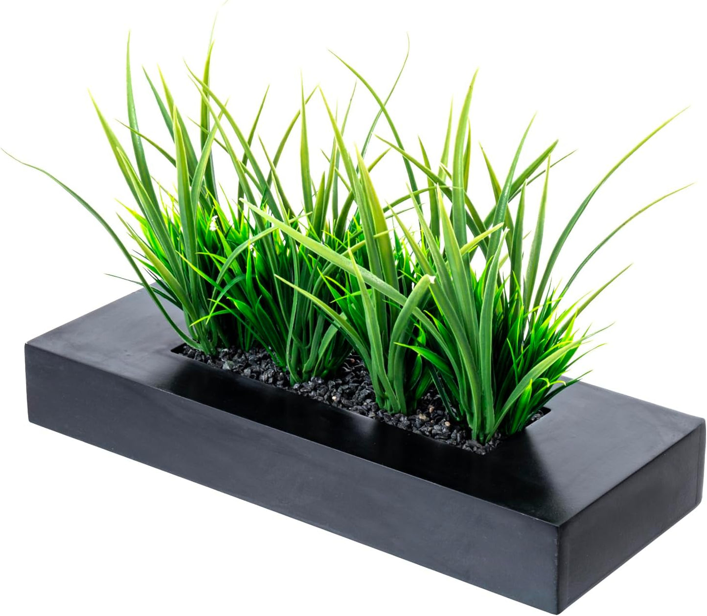 Large Artificial Green Grass Plants in Matte Black Planter