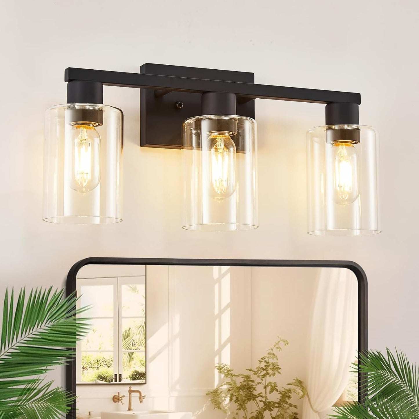 3-Light Bathroom Vanity Light with Clear Glass Shades for Style