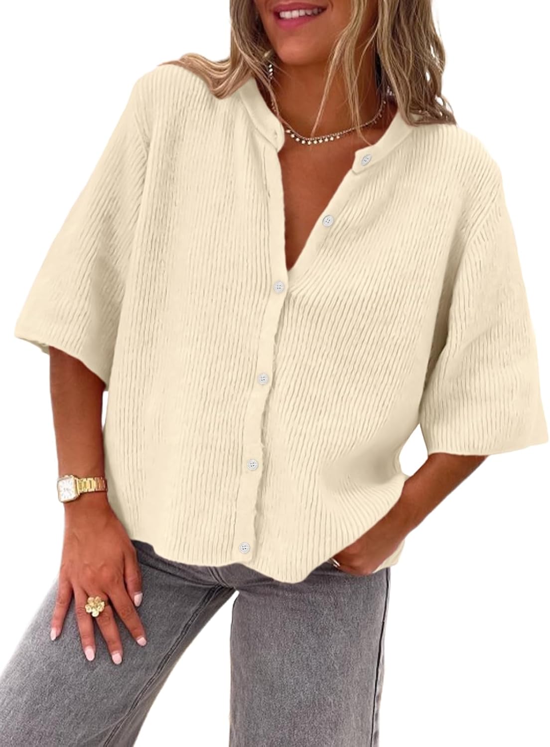 LILLUSORY Short Sleeve Cardigan Sweaters for Women 2025 Summer