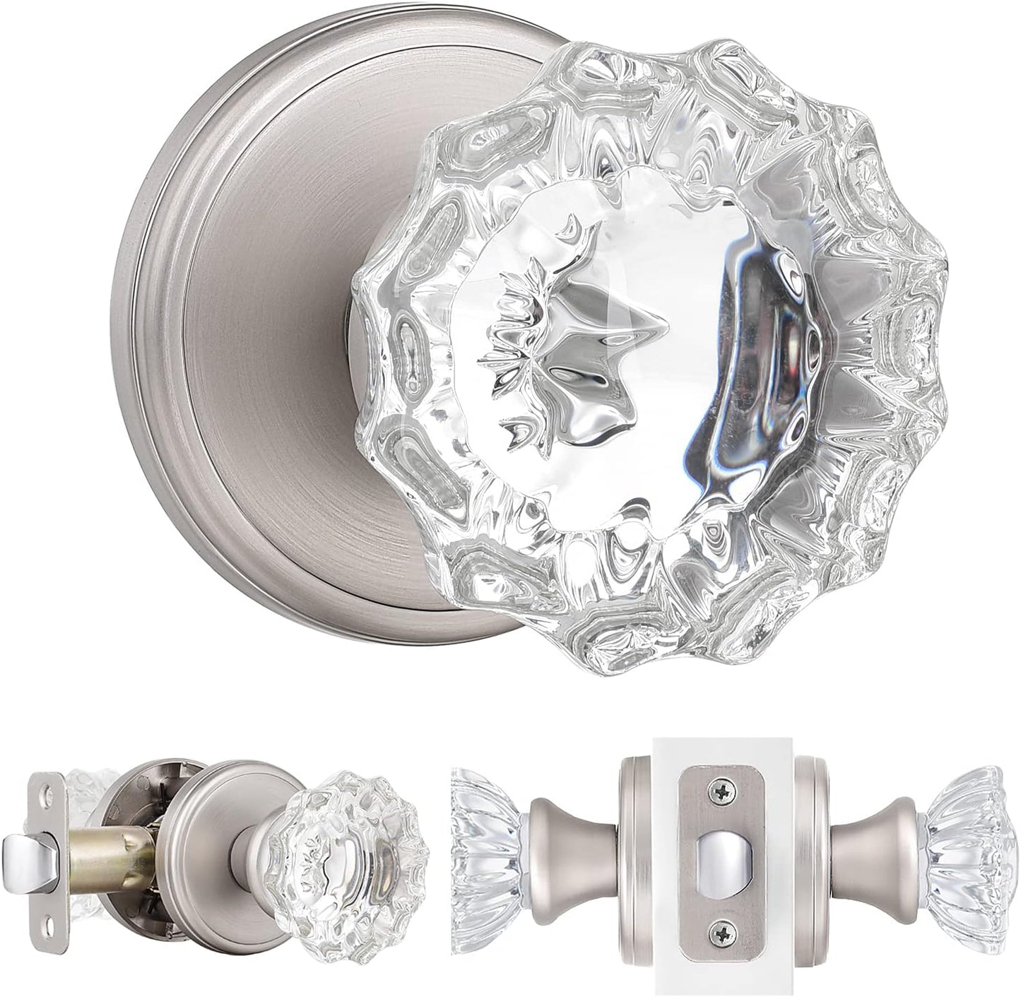 Crystal Door Knobs Interior Passage Knobs for Hall and Closet