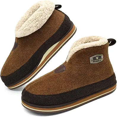 KuaiLu Mens Winter Slippers Memory Foam Cozy Felt Wool Boots