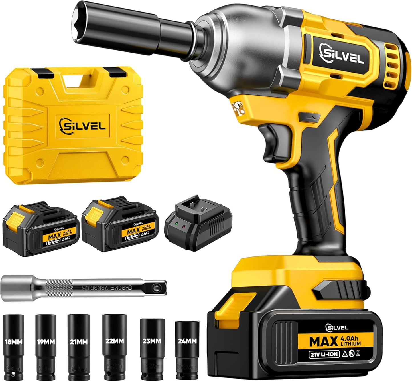 Powerful Cordless Impact Wrench with 370 Ft-lbs Torque and Battery