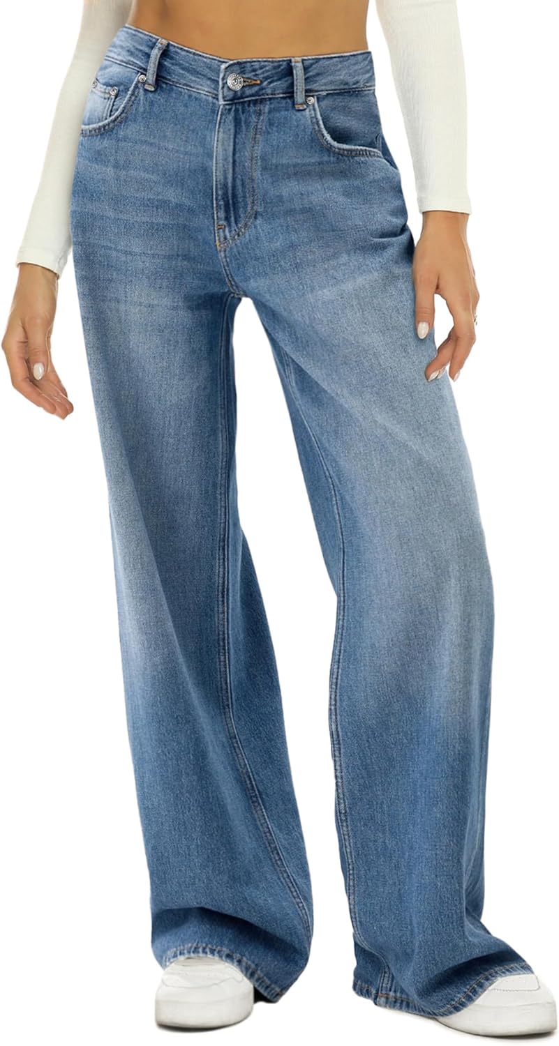 HDLTE Women Wide Leg Jeans High Waist Baggy Jean for Comfort