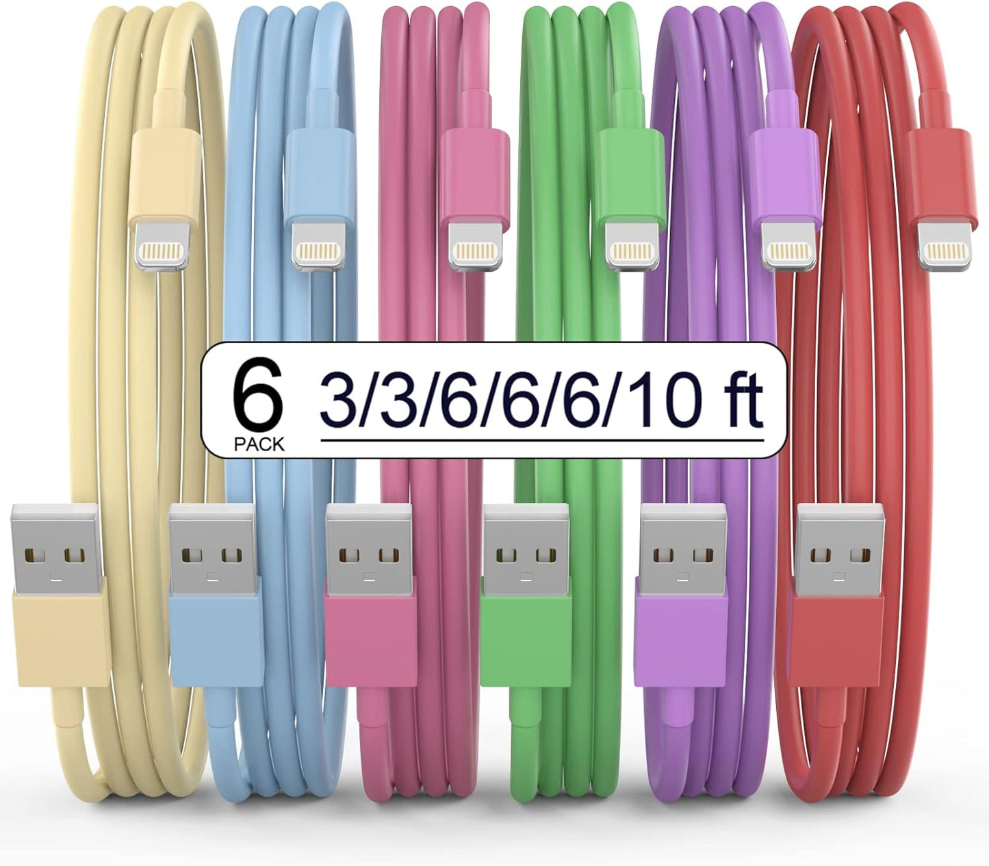 Fast Charge, Tangle-Free 6Pack Lightning Cable Set - VODRAIS
