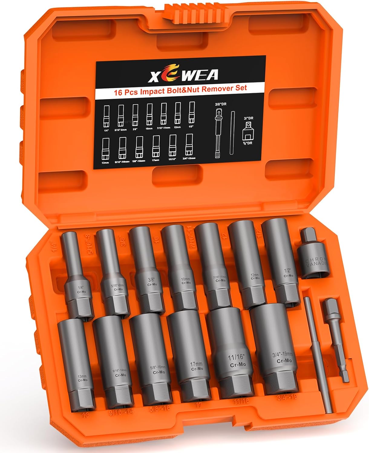 16PCS 3/8 Drive Deep Bolt Extractor Set for Stripped Nuts