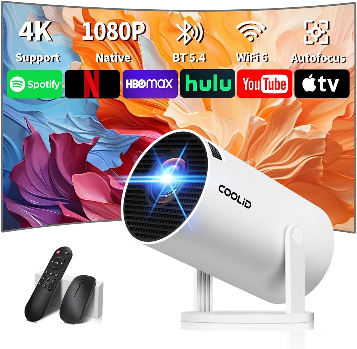 Mini Projector with WiFi 6 and Bluetooth 5.4 for Home Cinema