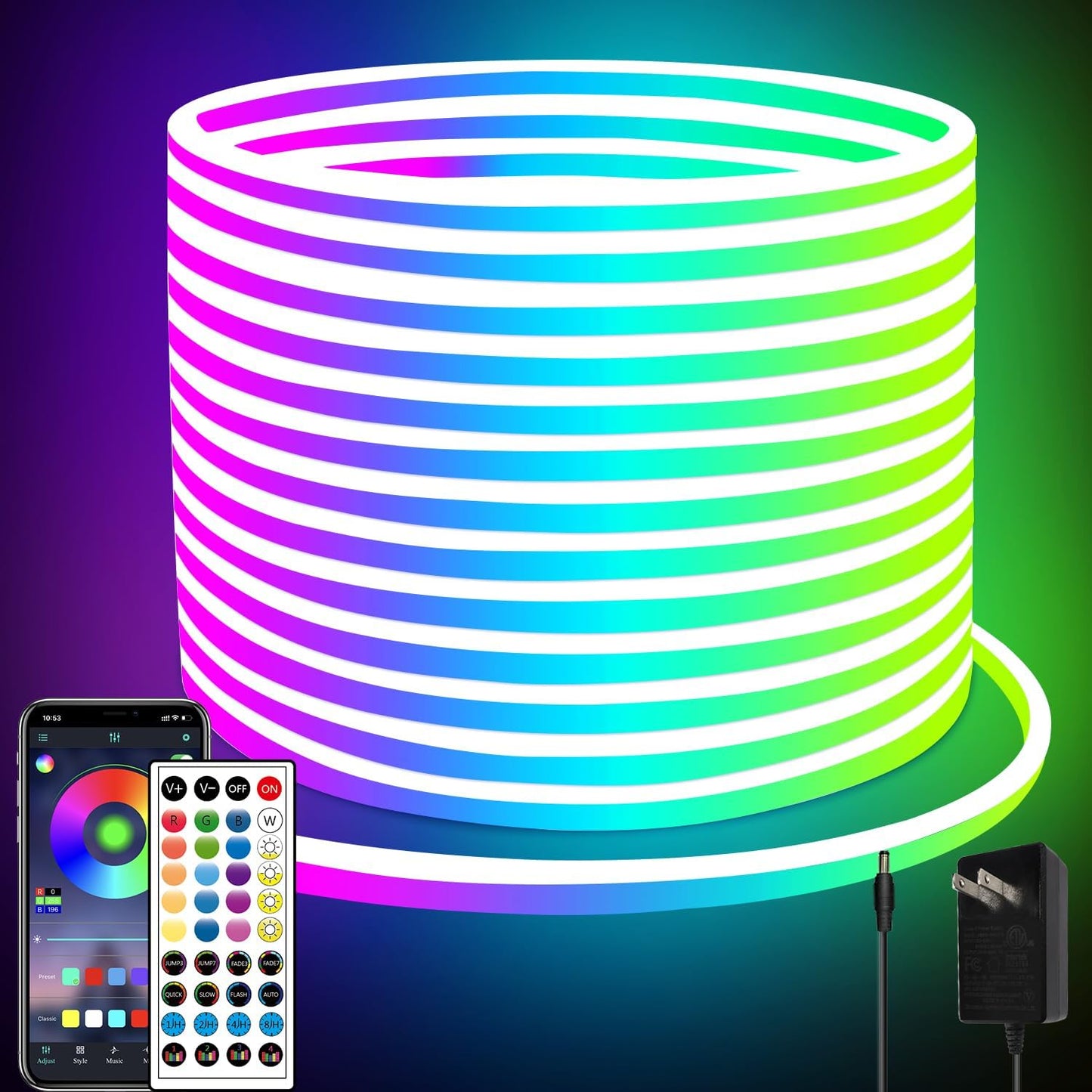 66FT Neon LED Rope Lights for Bedroom and Outdoor Decor