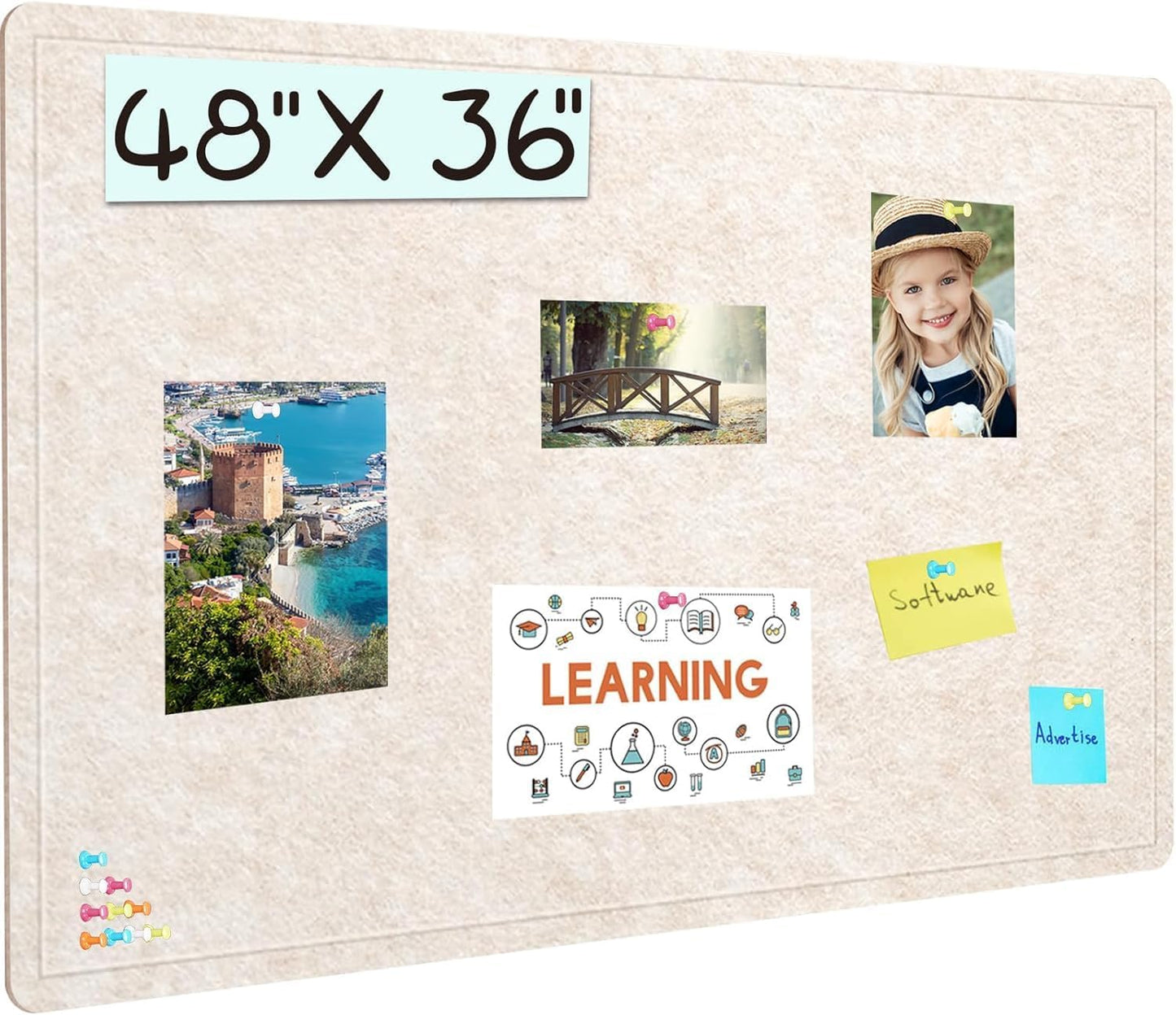 Large Bulletin Board 48 X 36 inches Felt Board for Home Office