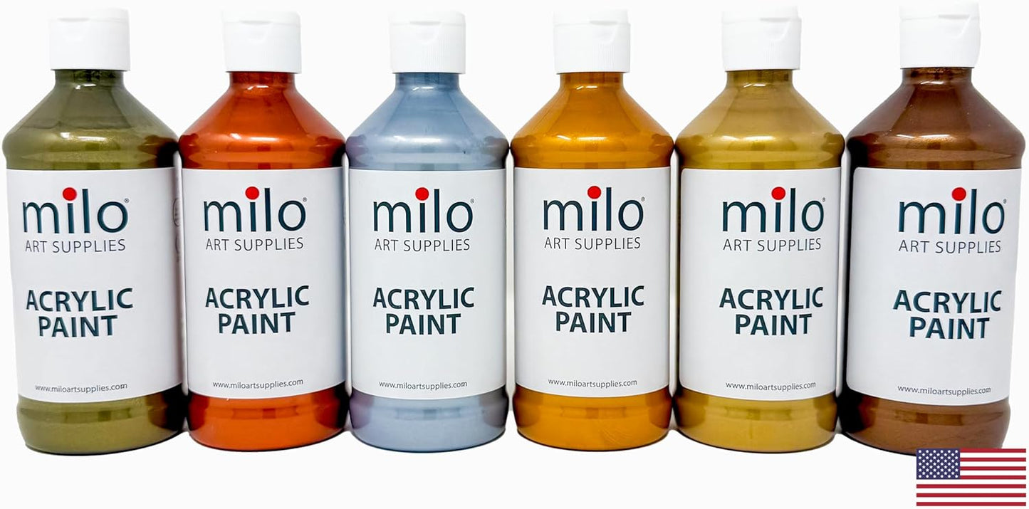 Milo Metallic Acrylic Paint Set of 6 Colors for Artists & Kids