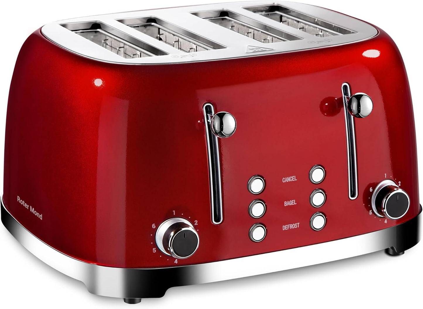 Roter Mond 4 Slice Toaster Retro Stainless Steel with Bagel Function