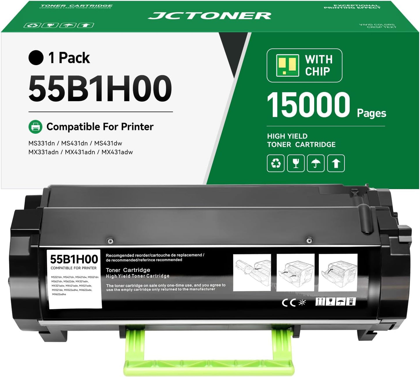 55B1H00 Toner Cartridge Black High Yield for Lexmark Printers