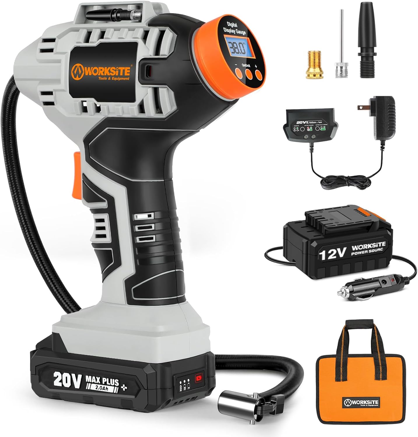 Portable Battery-Powered Tire Inflator by WORKSITE