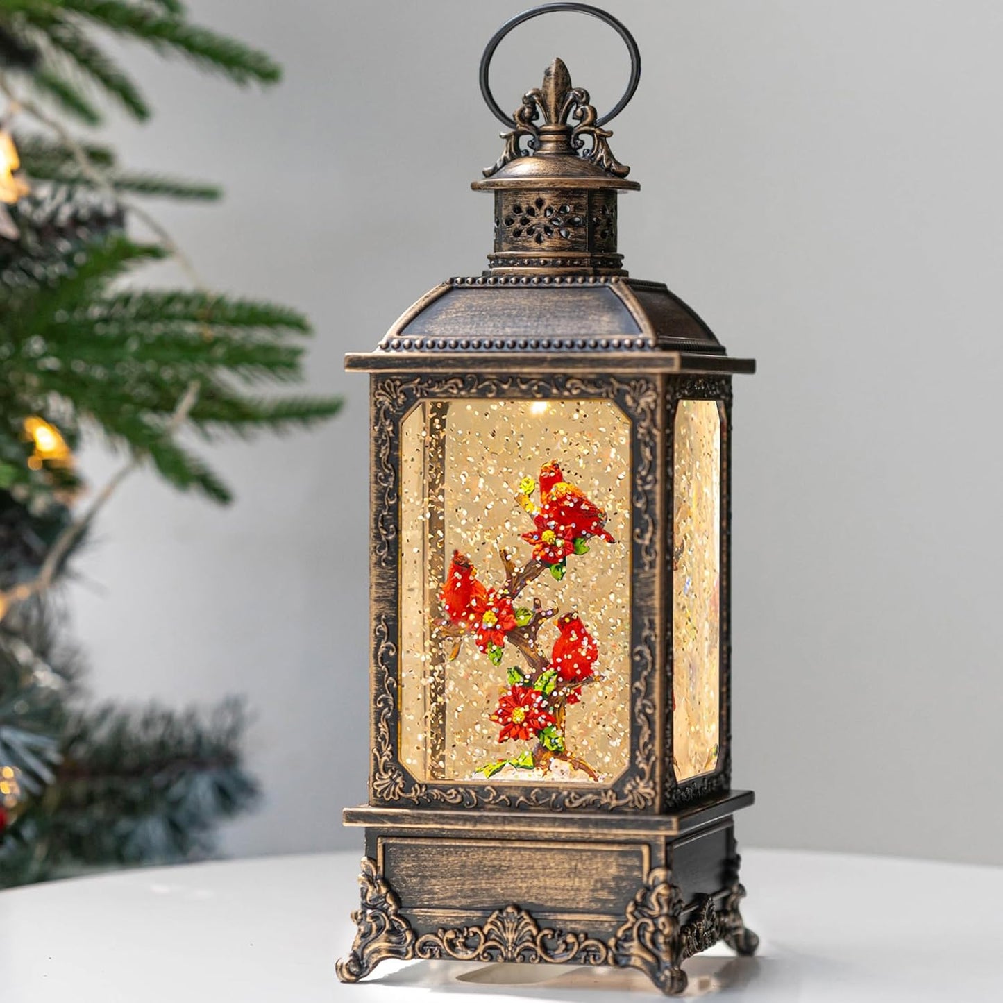 Christmas Snow Globe Lantern with Music & Timer for Decor