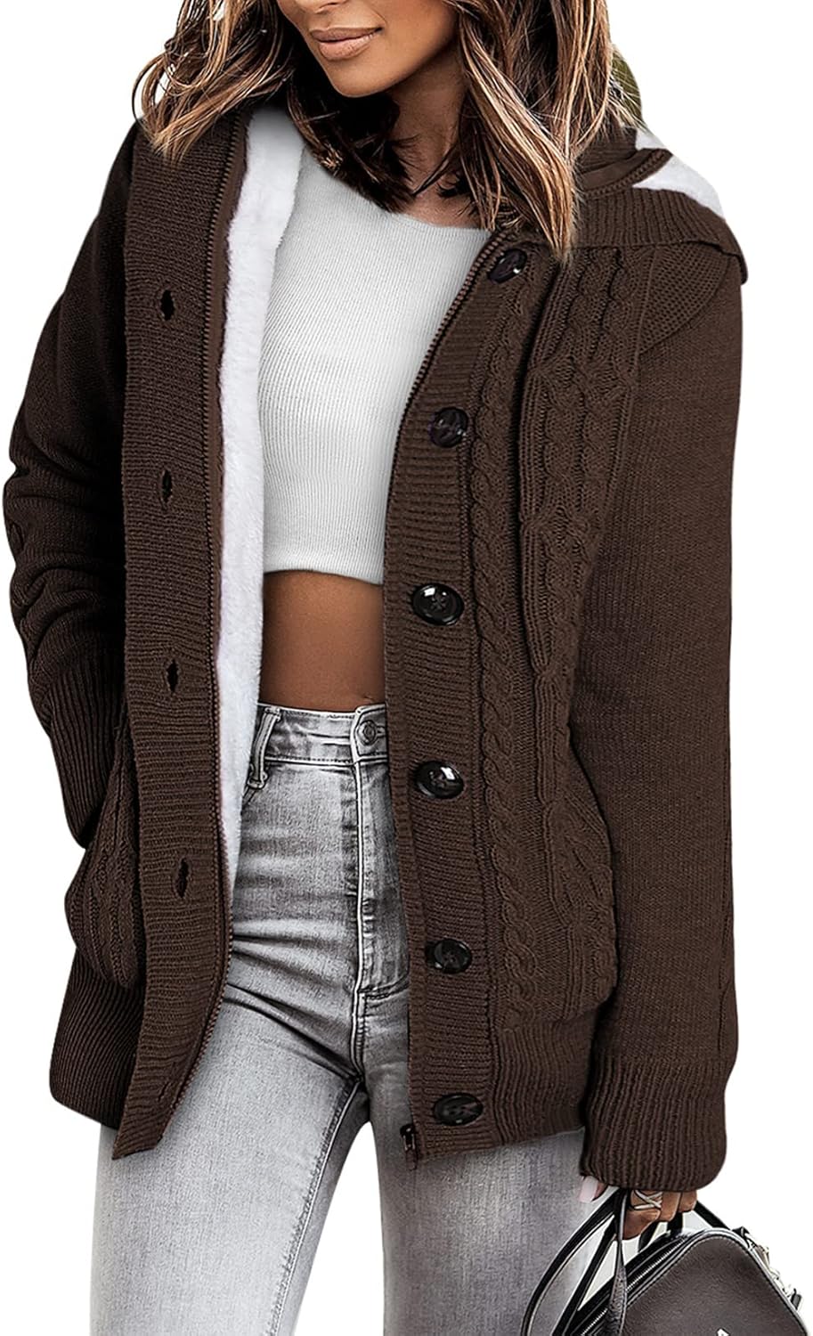 Fleece Lined Hooded Cardigans for Women - Cozy Winter Sweater