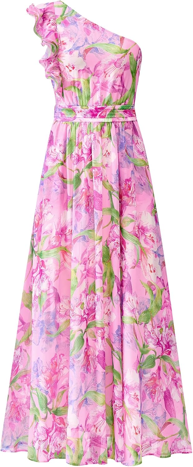 BTFBM Women Summer One Shoulder Floral Wedding Guest Dress
